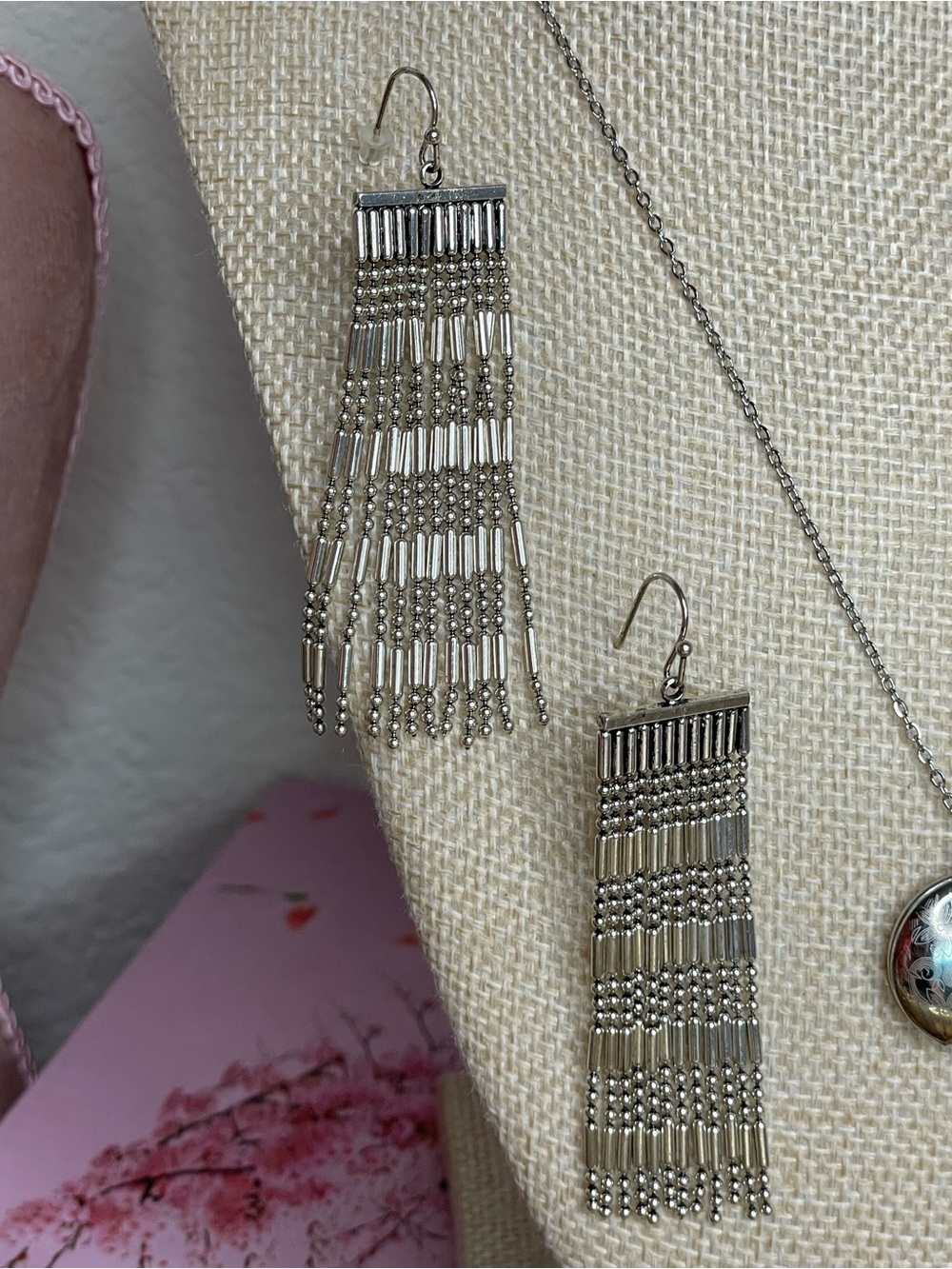 Beautiful Silver Beaded Fringe Drop Earrings - Women Jewelry